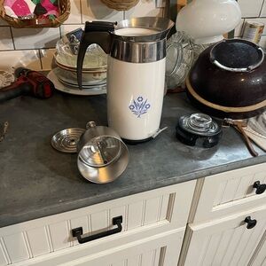 Porcelain Blue Floral Insulated coffee pot with Stainless Trim Corningware